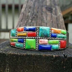 Vintage turquoise, lapis, gaspeite, spiny bracelet
